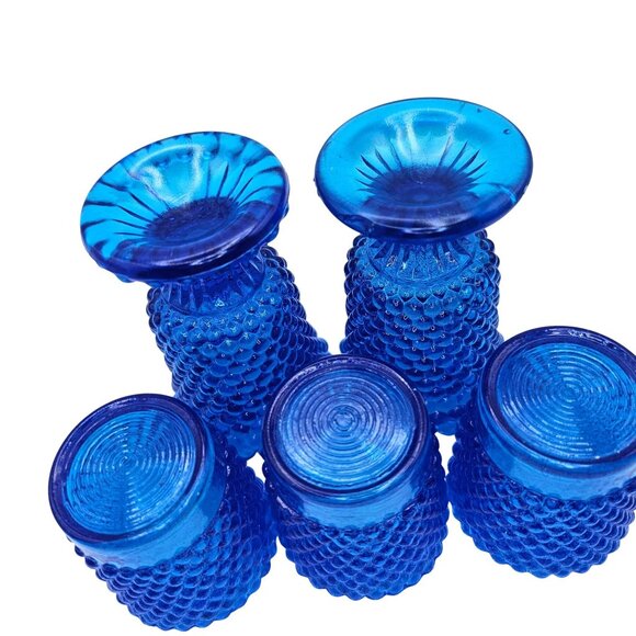 Hobnail Cobalt Blue Glass Votive Candle Holders Mixed Set Of 5 - Picture 7 of 15